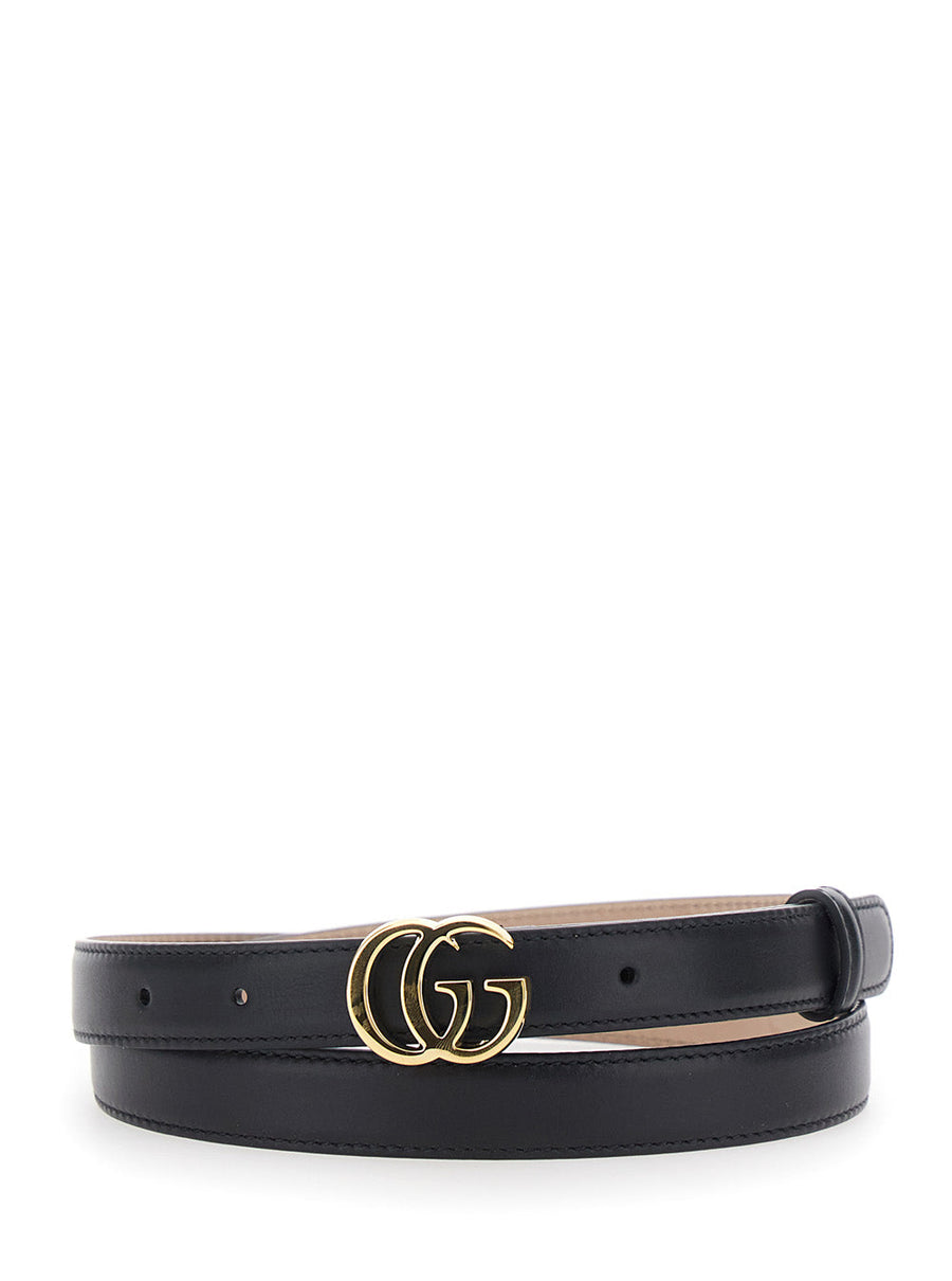 Gucci Gold-Tone Gg Logo Belt — Black Leather