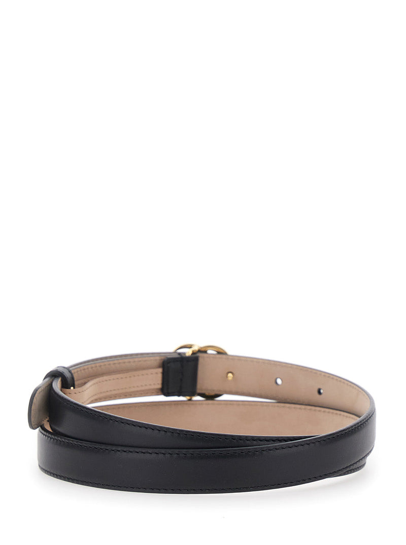 Gucci Gold-Tone Gg Logo Belt — Black Leather
