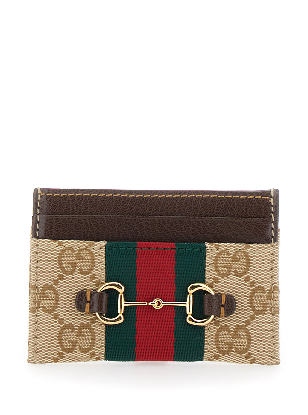 Gucci Horsebit & Web Stripe Card Case — Beige Fabric Cases