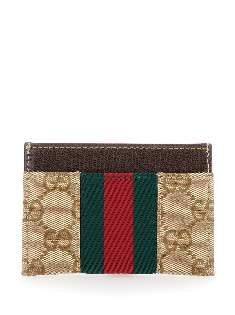 Gucci Horsebit & Web Stripe Card Case — Beige Fabric Cases