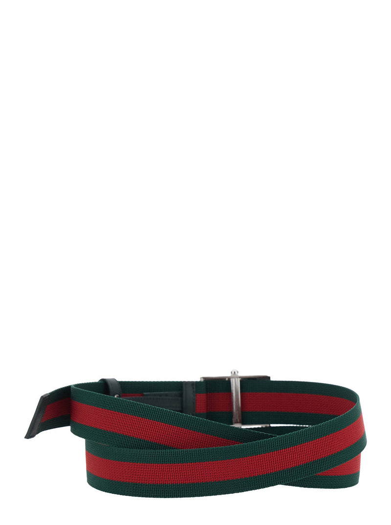 Gucci Web Striped Canvas Belt — Green