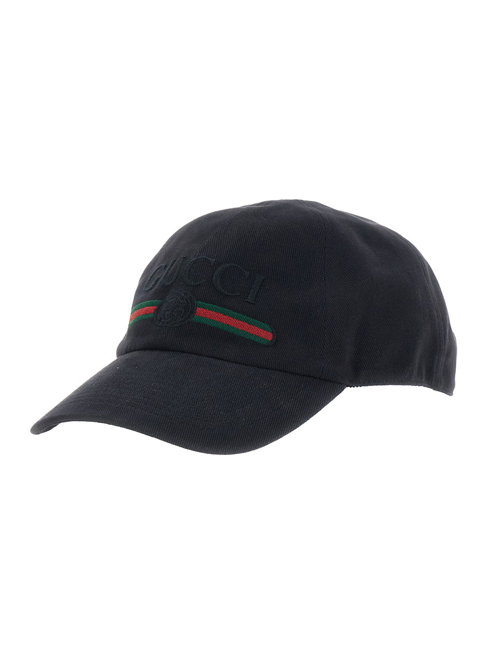 Gucci 875736 Embroidered Logo Baseball Cap — Black Cotton Caps