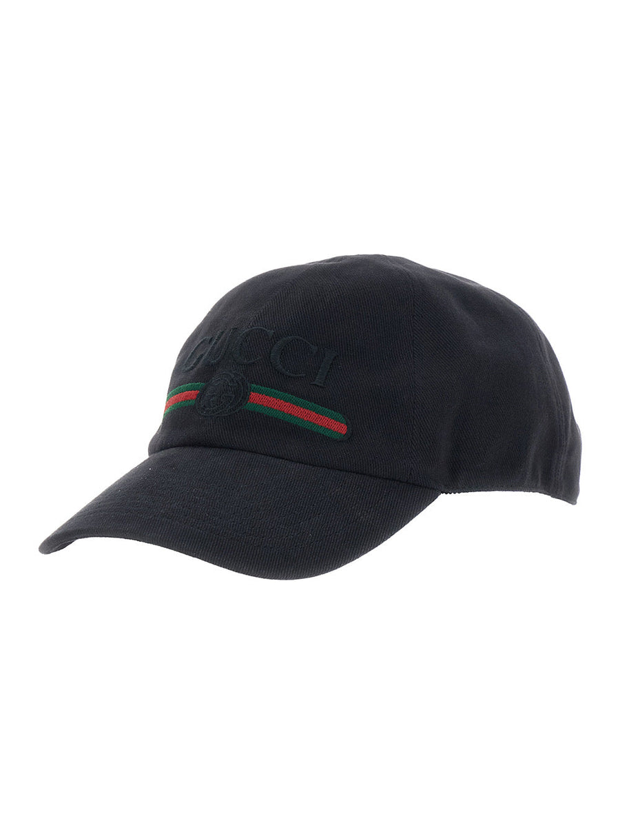 Gucci 875736 Embroidered Logo Baseball Cap — Black Cotton Caps