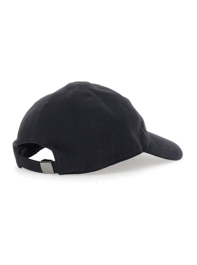 Gucci 875736 Embroidered Logo Baseball Cap — Black Cotton Caps