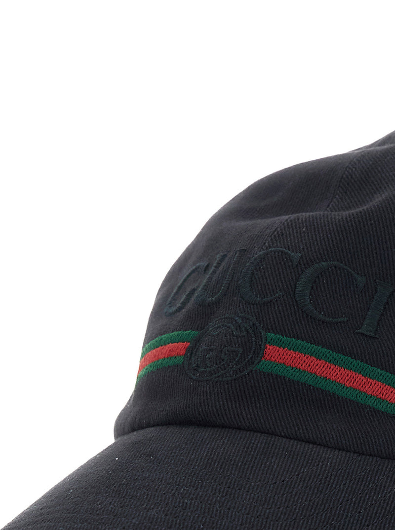Gucci 875736 Embroidered Logo Baseball Cap — Black Cotton Caps
