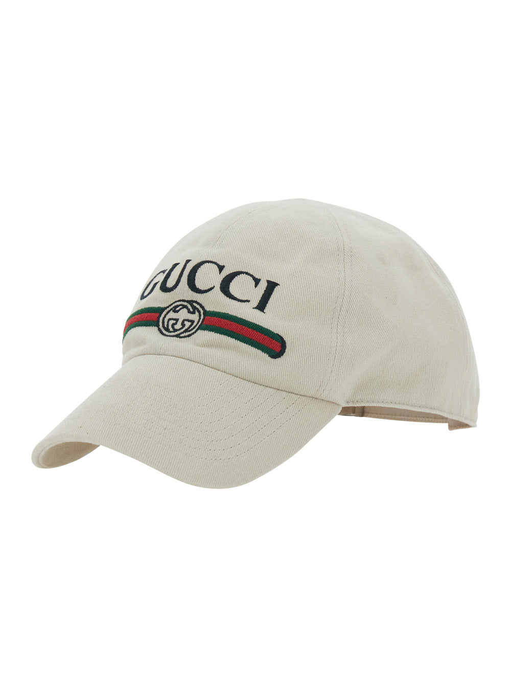 Gucci 875736 Embroidered Logo Baseball Cap — White Cotton Caps