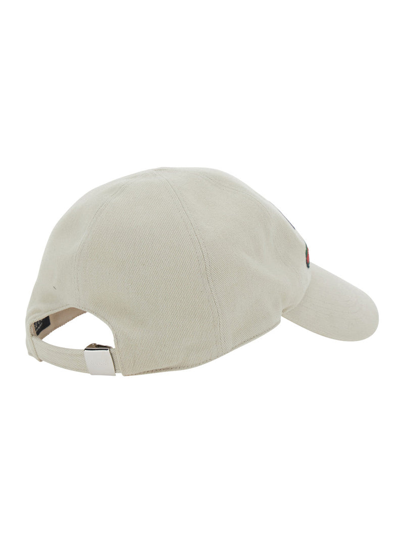 Gucci 875736 Embroidered Logo Baseball Cap — White Cotton Caps