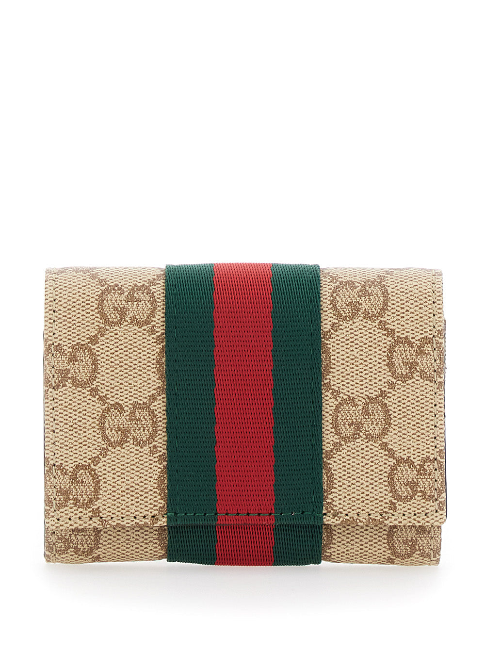 Gucci Gg Monogram Web Stripe Card Case — Beige Fabric Cases