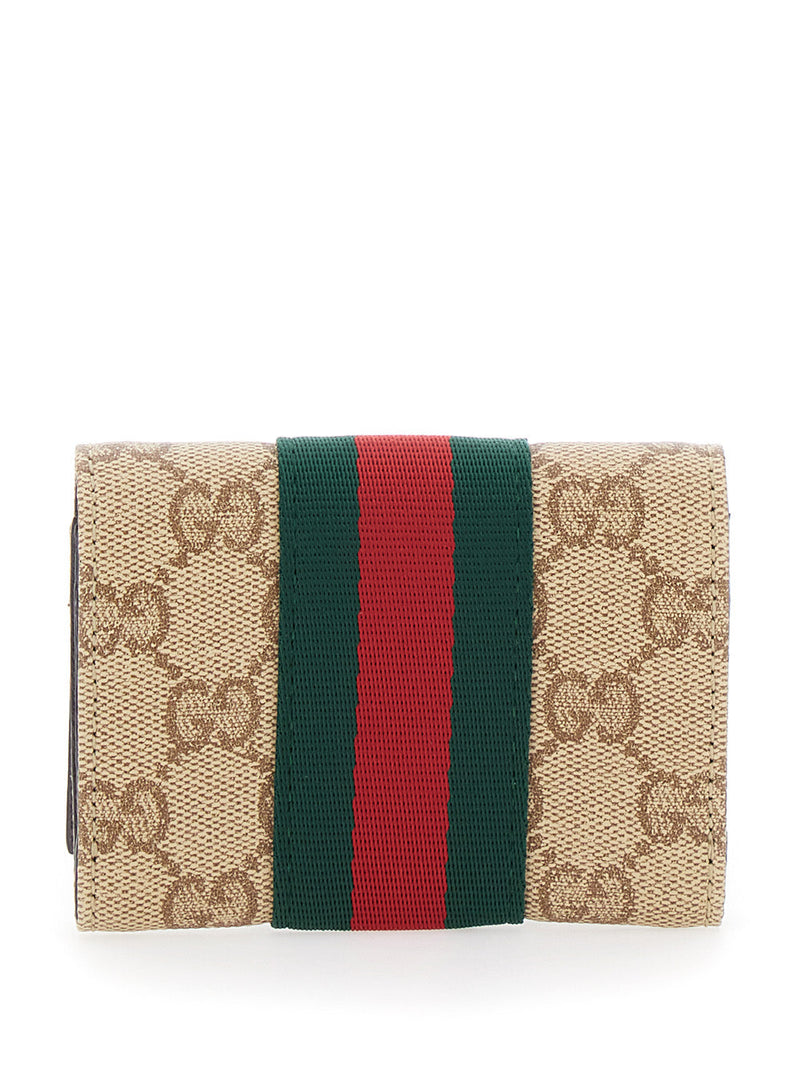 Gucci Gg Monogram Web Stripe Card Case — Beige Fabric Cases