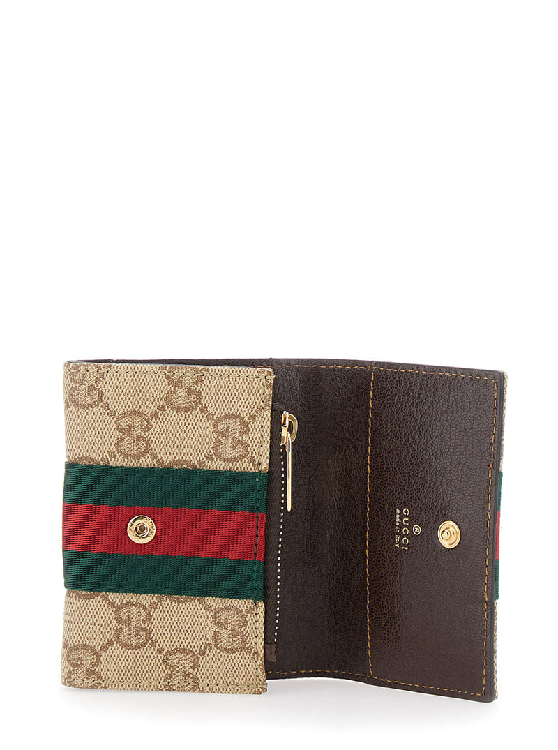 Gucci Gg Monogram Web Stripe Card Case — Beige Fabric Cases