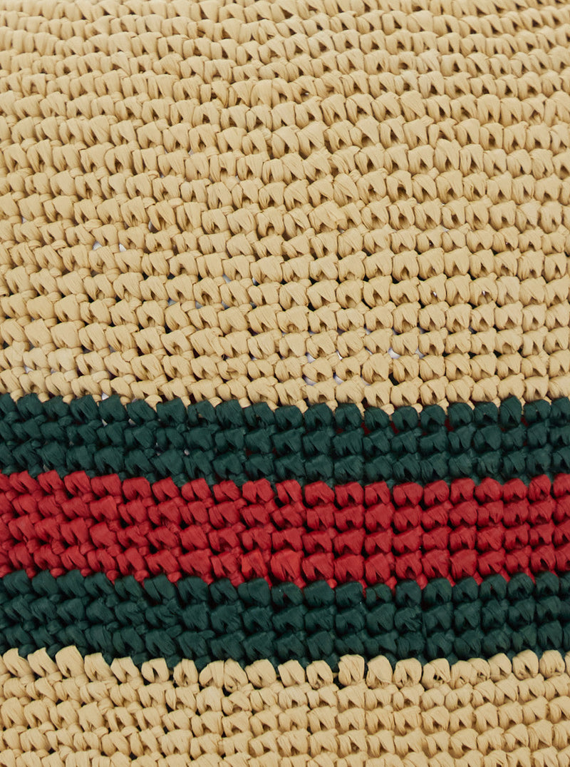 Gucci 876257 Web Stripe Straw Bucket Hat — Beige
