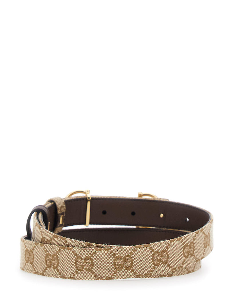 Gucci Reversible Horsebit Belt — Brown Leather And Gg Canvas