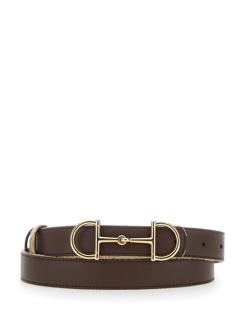 Gucci Reversible Horsebit Belt — Brown Leather And Gg Canvas