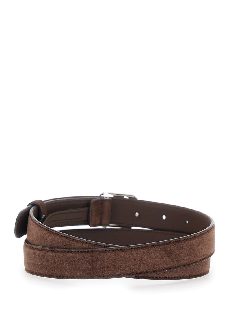Gucci Gg Buckle Suede Belt — Brown