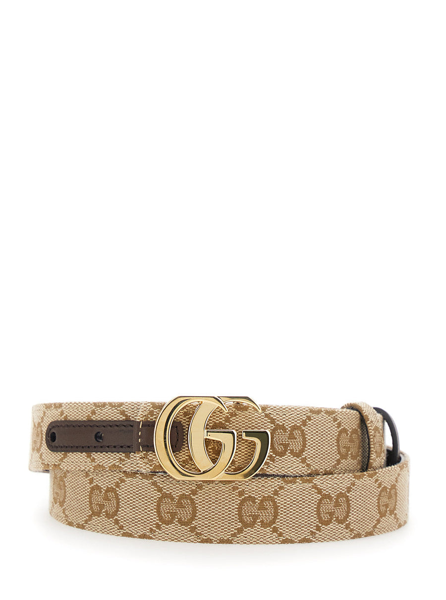 Gucci Reversible Gg Canvas And Leather Belt — Beige