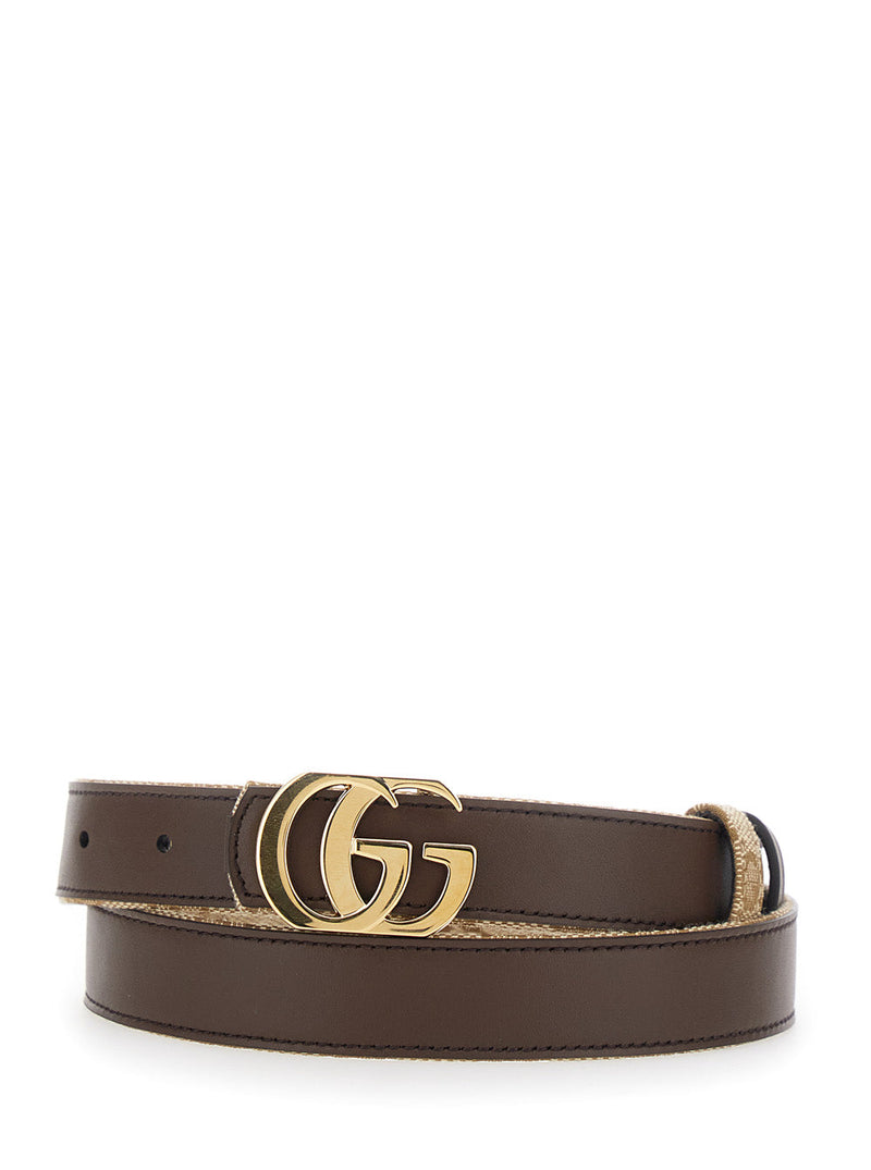 Gucci Reversible Gg Canvas And Leather Belt — Beige