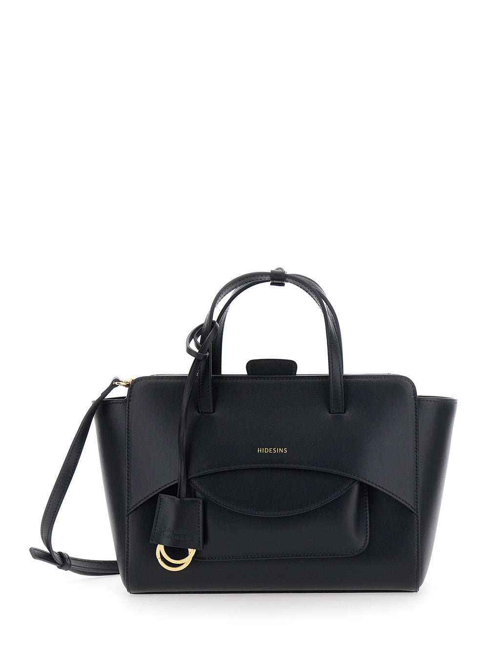 Hidesins Leather Flap Top Handle Bag — Black