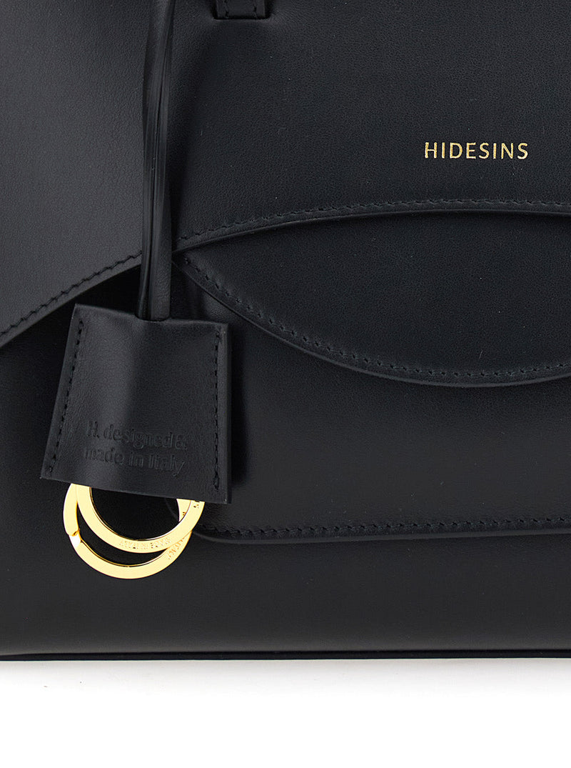 Hidesins Leather Flap Top Handle Bag — Black