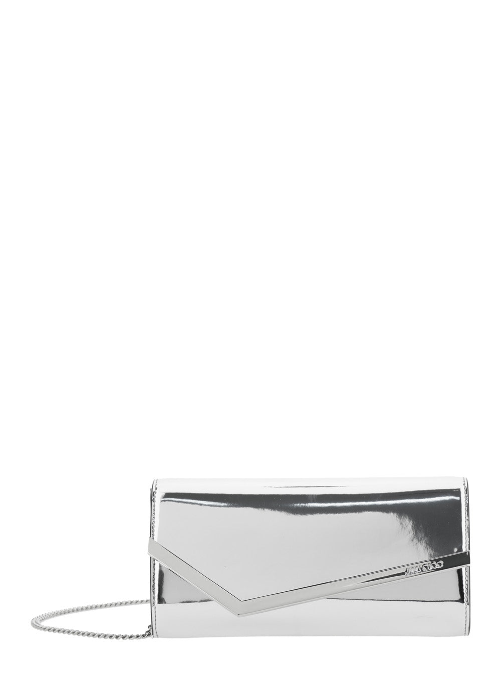 Jimmy Choo Emmie Clutch — Silver Leather And Fabric Blend