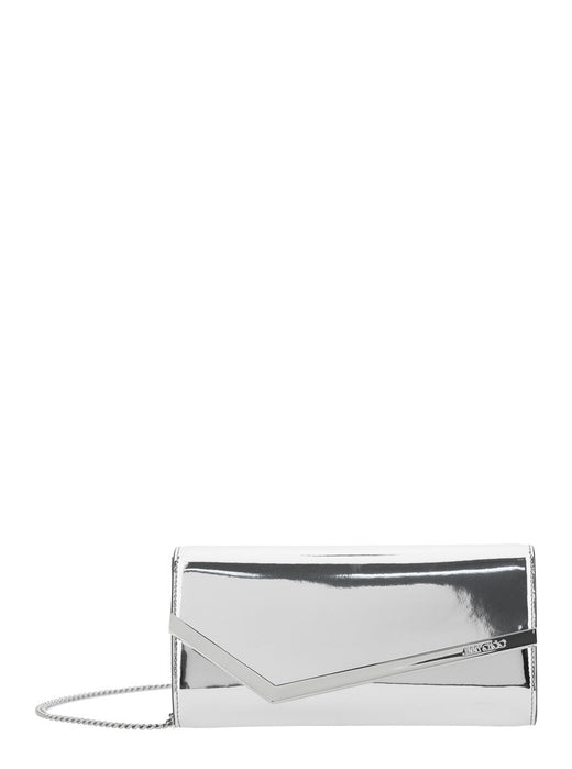 Jimmy Choo Emmie Clutch — Silver Leather And Fabric Blend