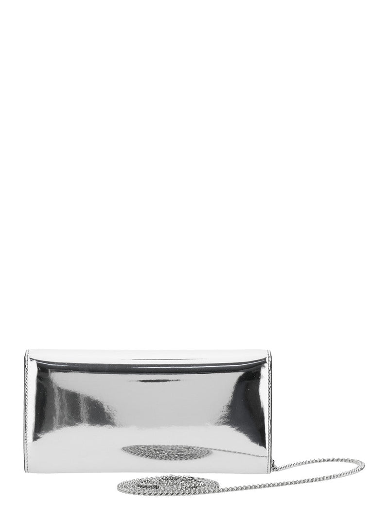 Jimmy Choo Emmie Clutch — Silver Leather And Fabric Blend