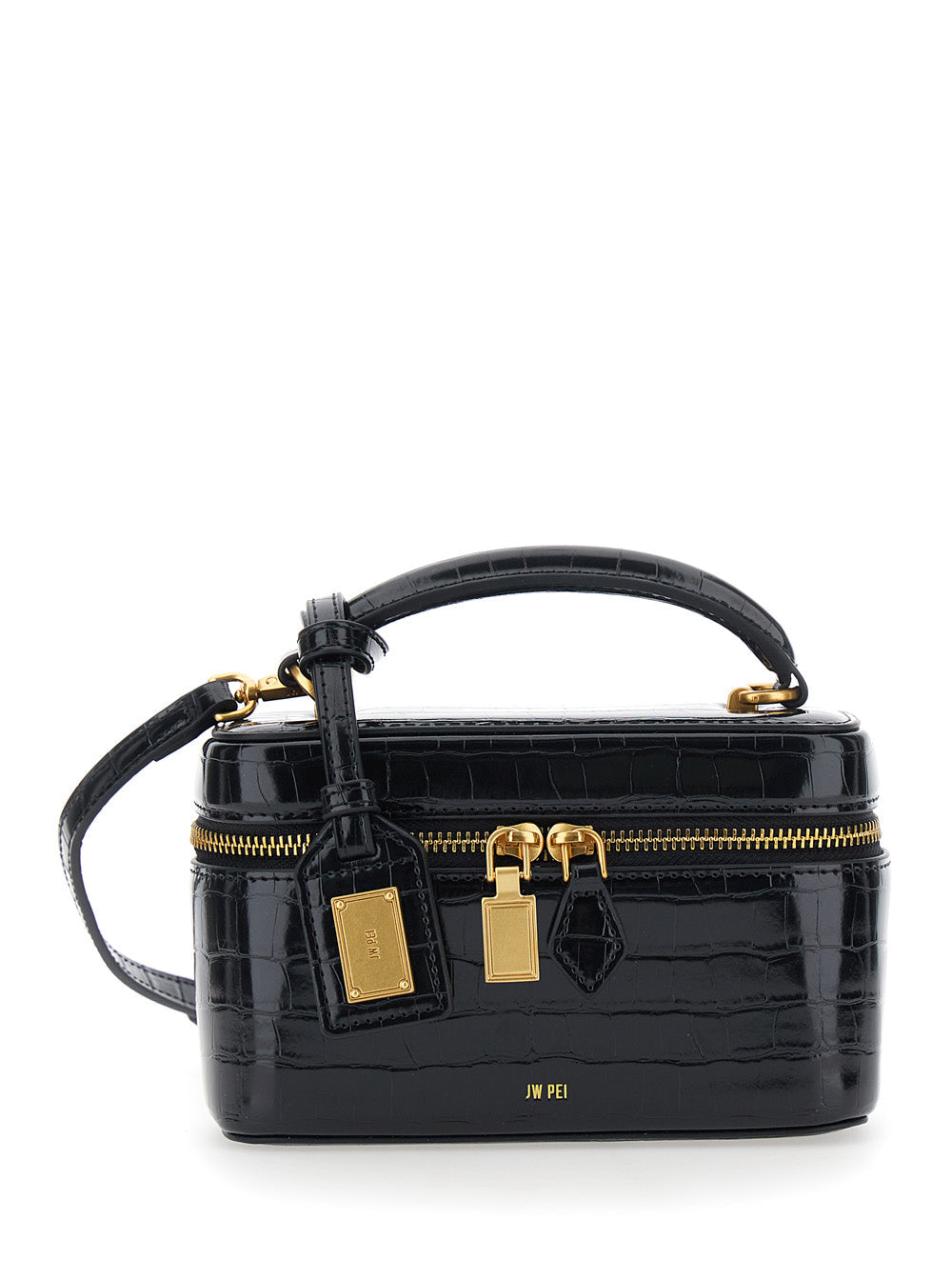 Jw Pei Crocodile-Embossed Top Handle Bag — Black Polyester