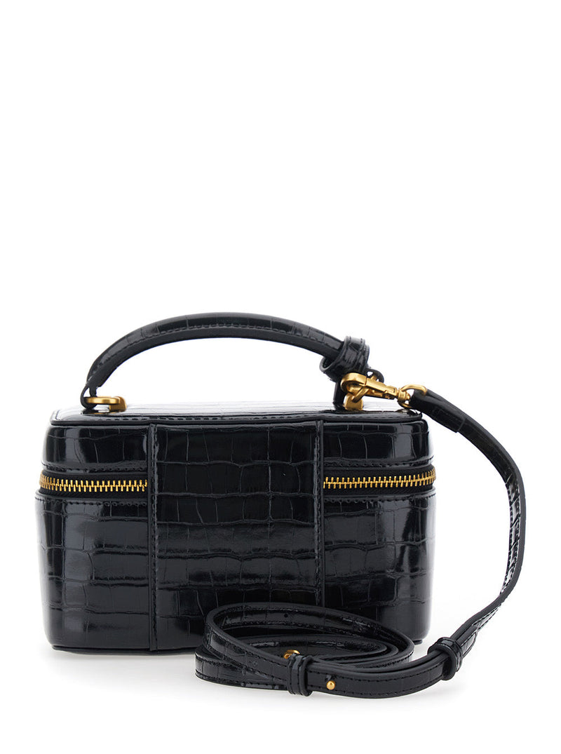 Jw Pei Crocodile-Embossed Top Handle Bag — Black Polyester