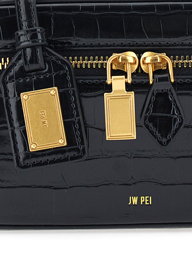 Jw Pei Crocodile-Embossed Top Handle Bag — Black Polyester