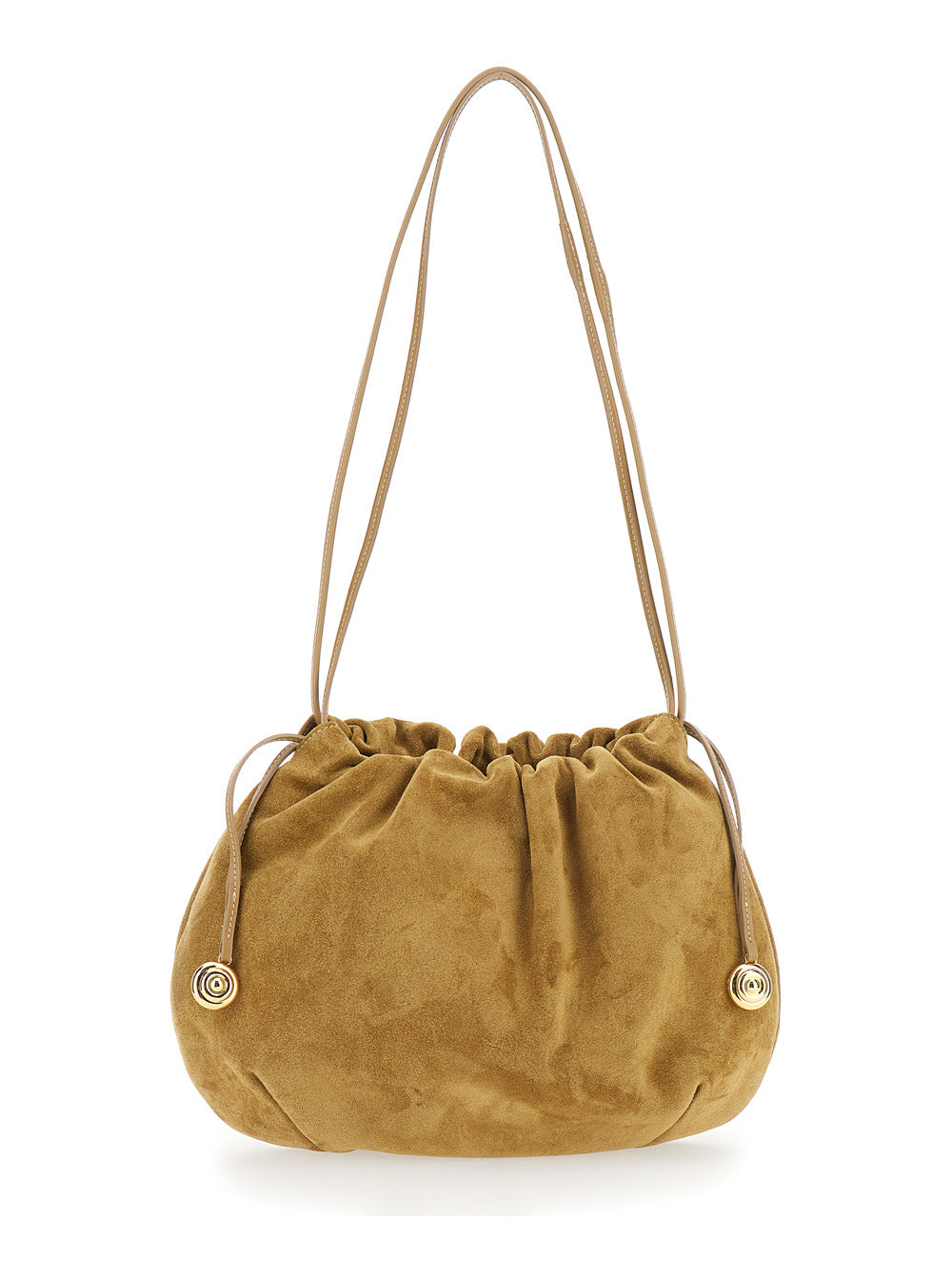 Liffner Suede Drawstring Clutch — Beige Cow Leather