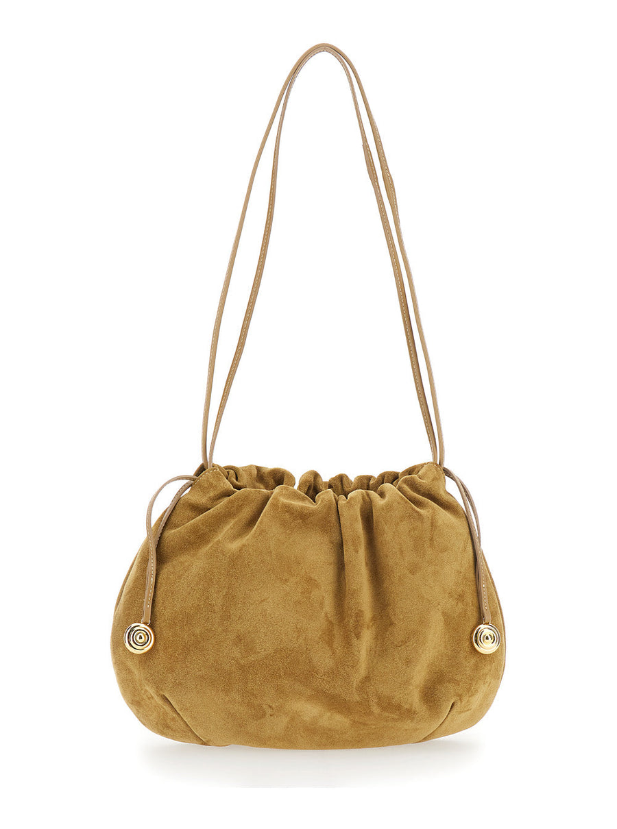 Liffner Suede Drawstring Clutch — Beige Cow Leather