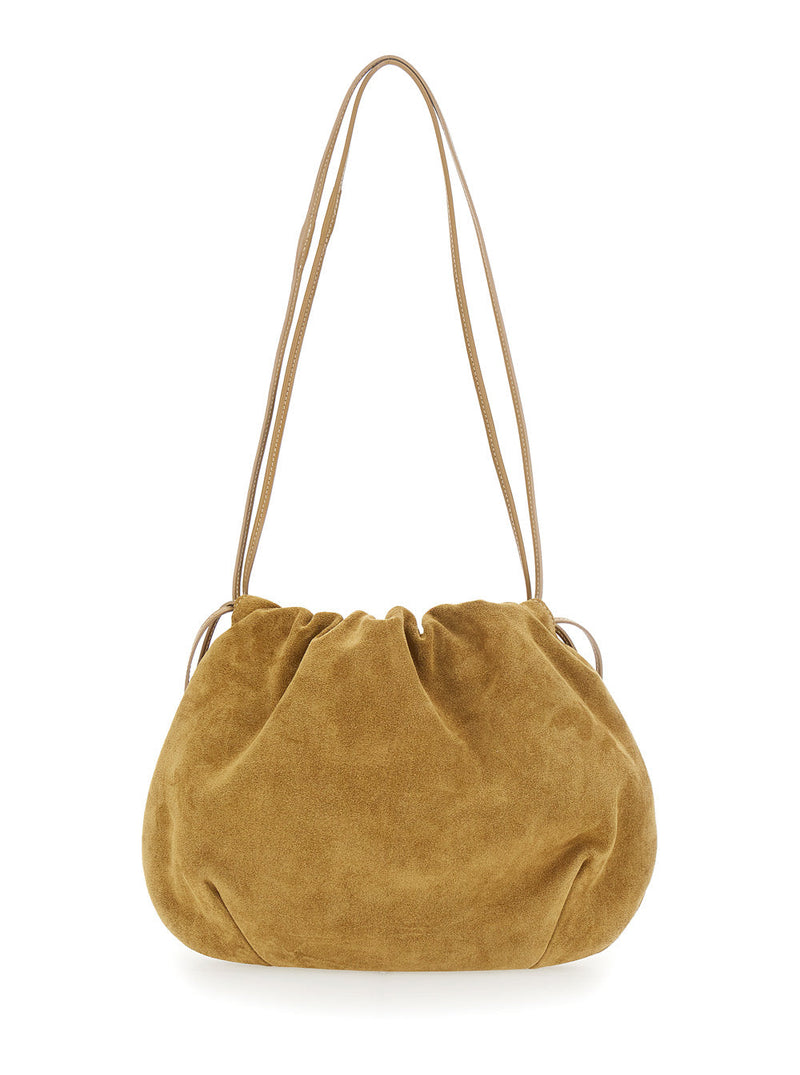 Liffner Suede Drawstring Clutch — Beige Cow Leather
