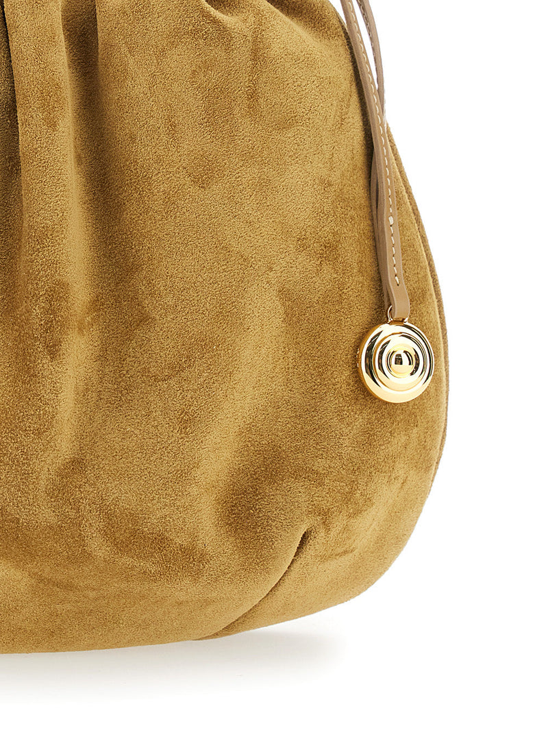 Liffner Suede Drawstring Clutch — Beige Cow Leather