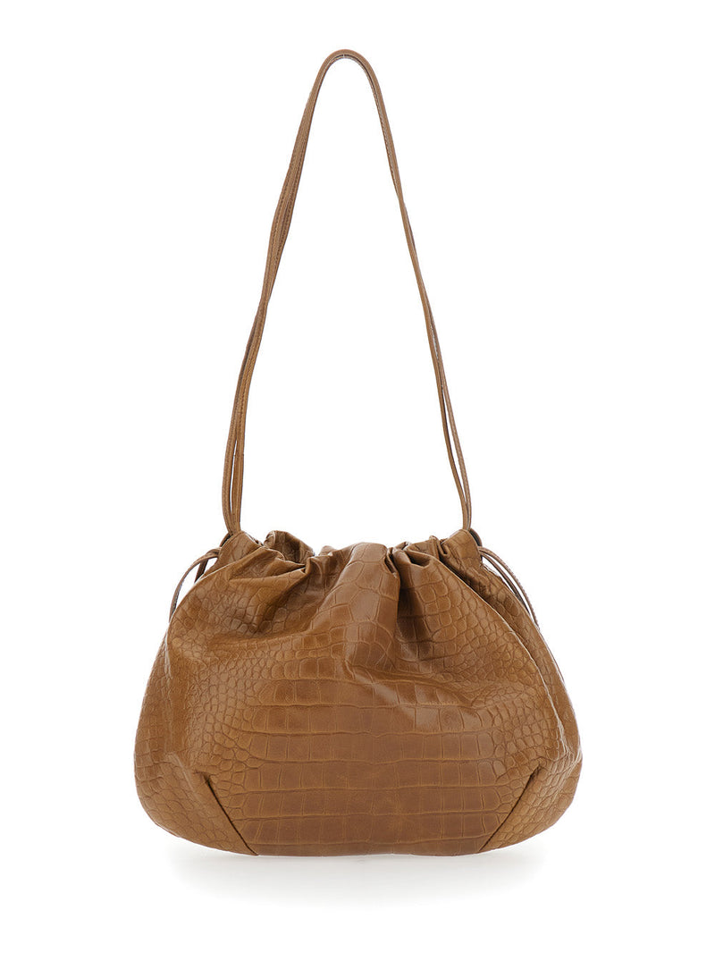 Liffner Crocodile-Embossed Calf Leather Clutch — Brown