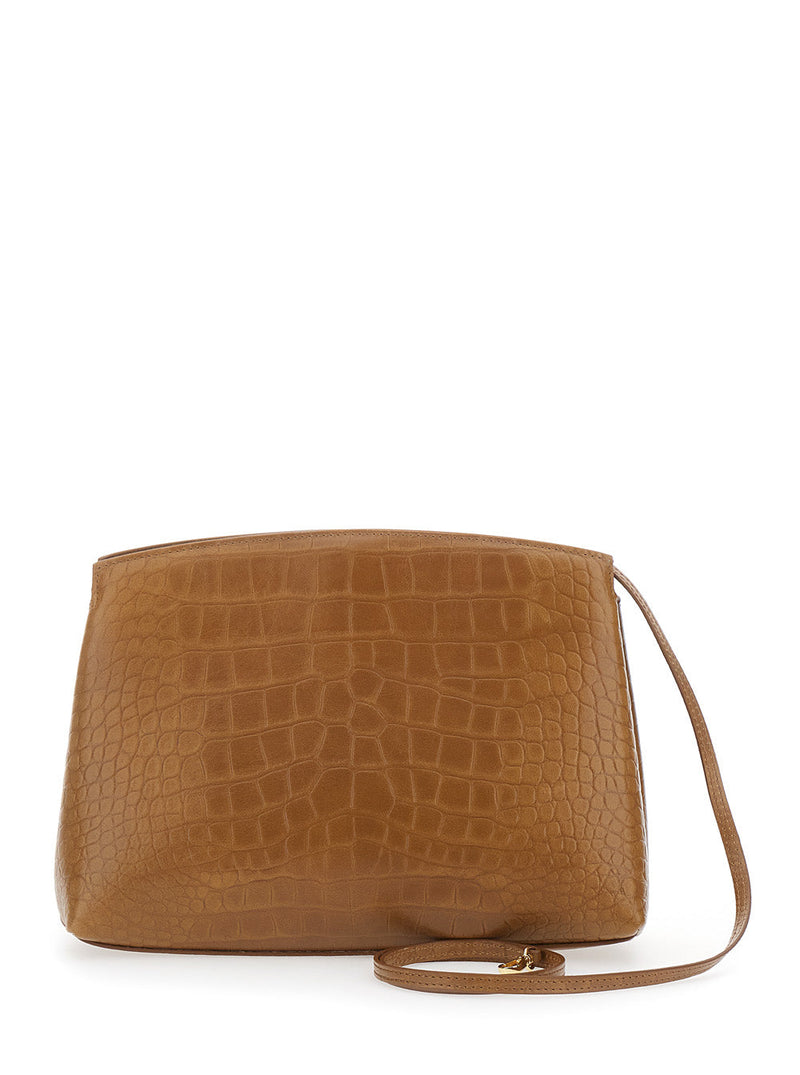 Liffner Crocodile-Embossed Calf Leather Clutch — Brown