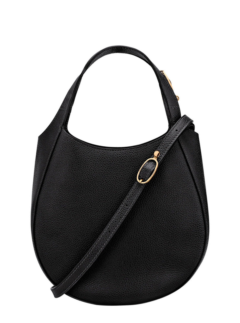 Longchamp Le Foulonné Shoulder Bag — Black Calf Leather
