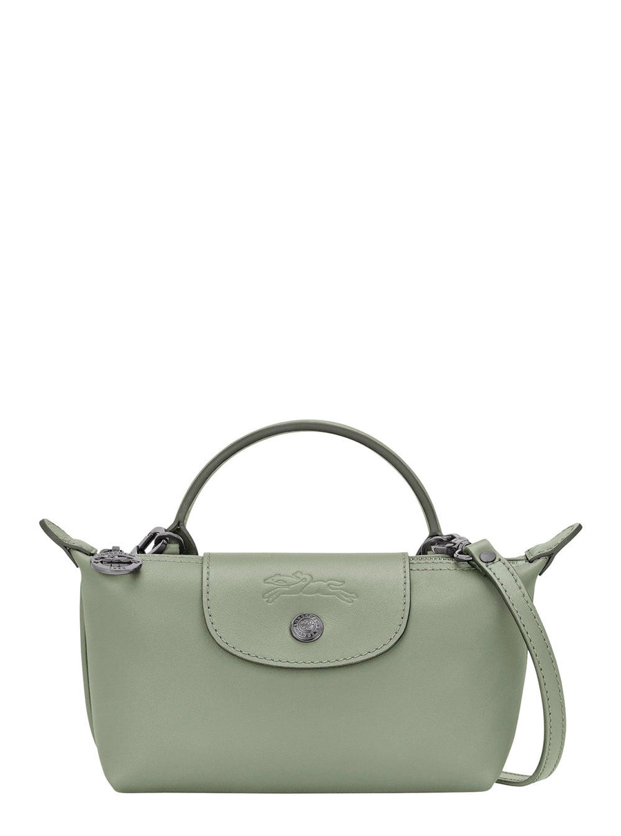 Longchamp Le Pliage Top Handle Bag — Gray Calf Leather