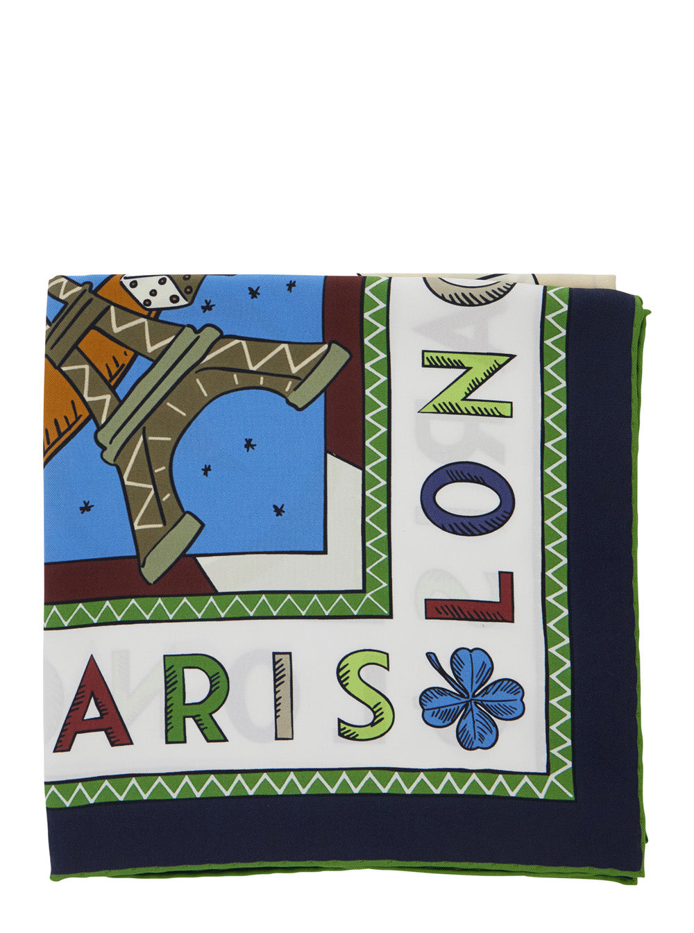 Longchamp Zodiac-Print Silk Scarf — Blue Scarfs