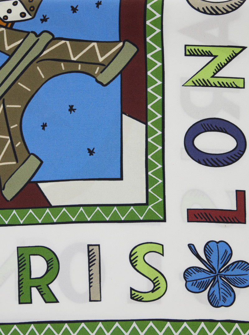 Longchamp Zodiac-Print Silk Scarf — Blue Scarfs