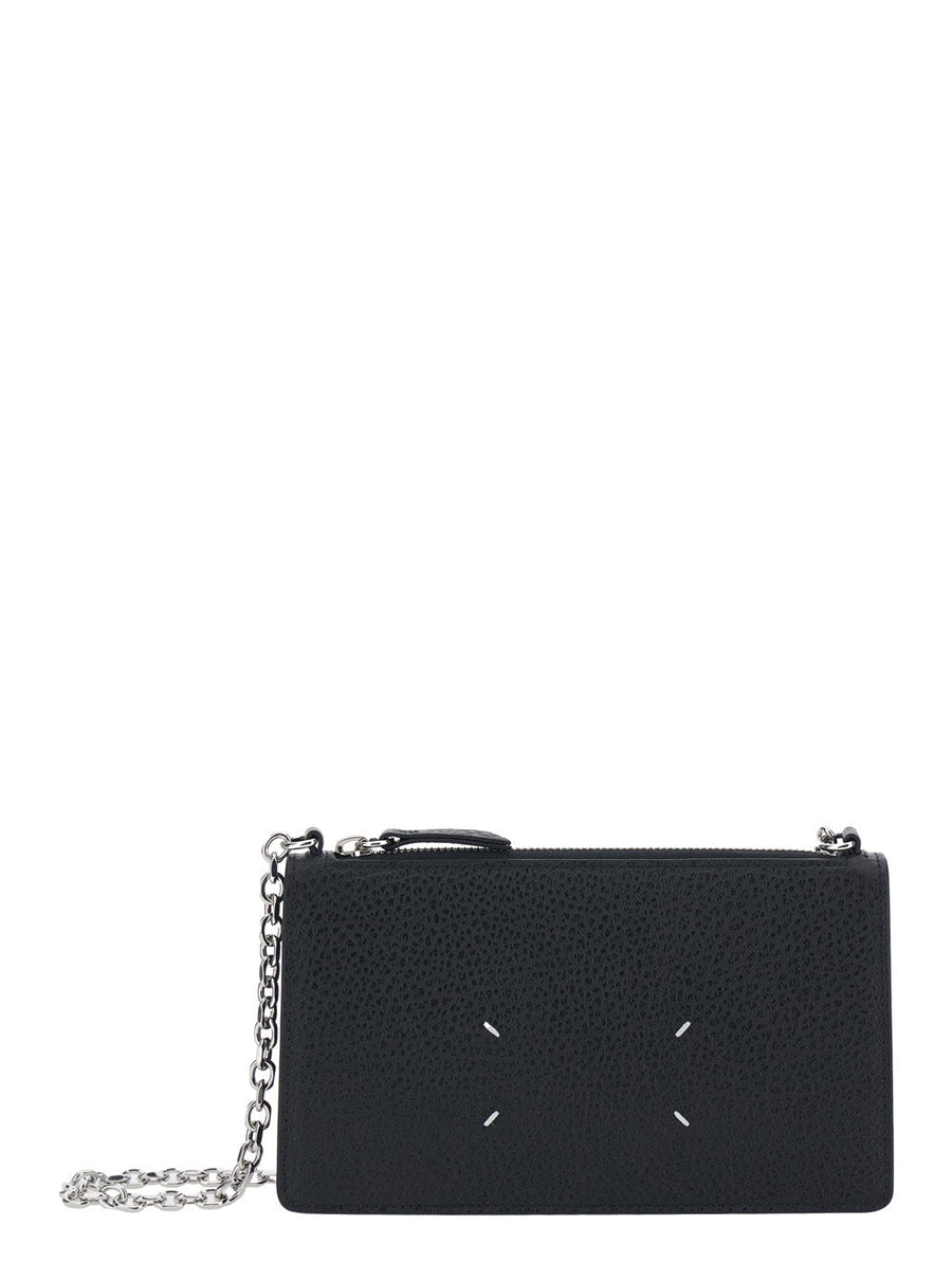 Maison Margiela Embroidered Logo Leather Clutch — Black