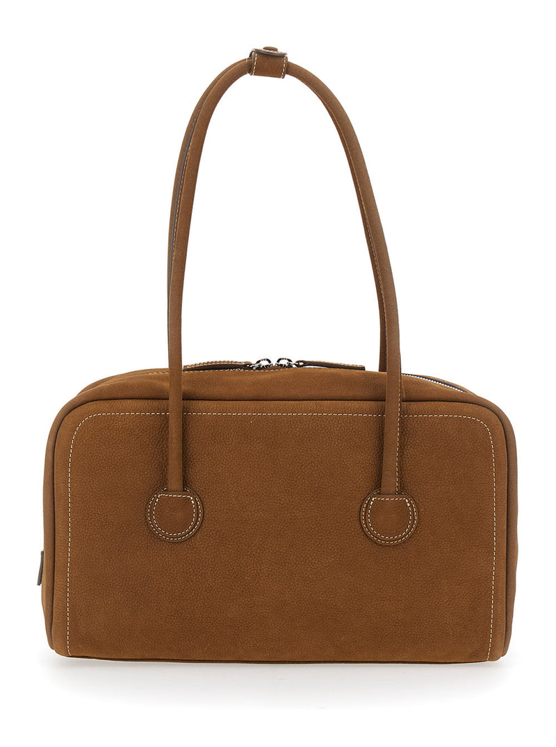 Margesherwood Soft Leather Boston Shoulder Bag — Brown Cow