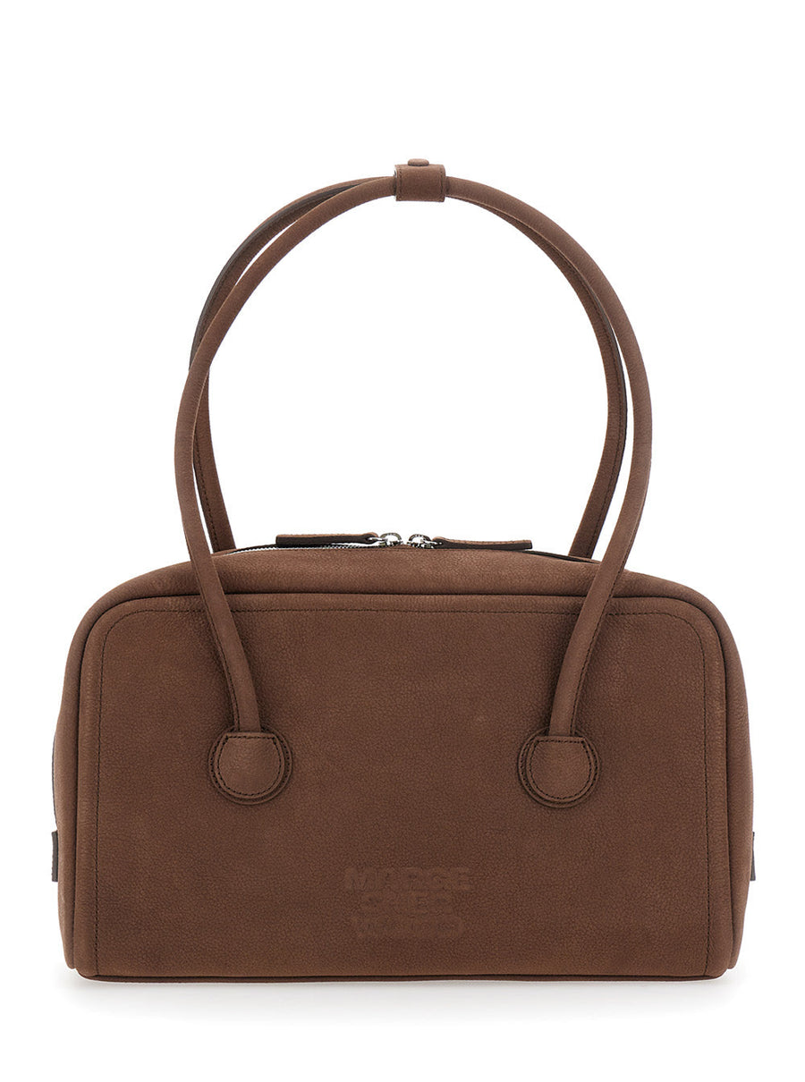 Margesherwood Embossed Logo Leather Shoulder Bag — Brown Cow