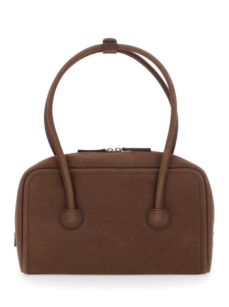 Margesherwood Embossed Logo Leather Shoulder Bag — Brown Cow