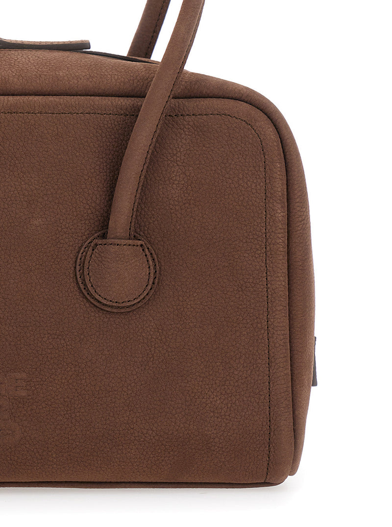 Margesherwood Embossed Logo Leather Shoulder Bag — Brown Cow