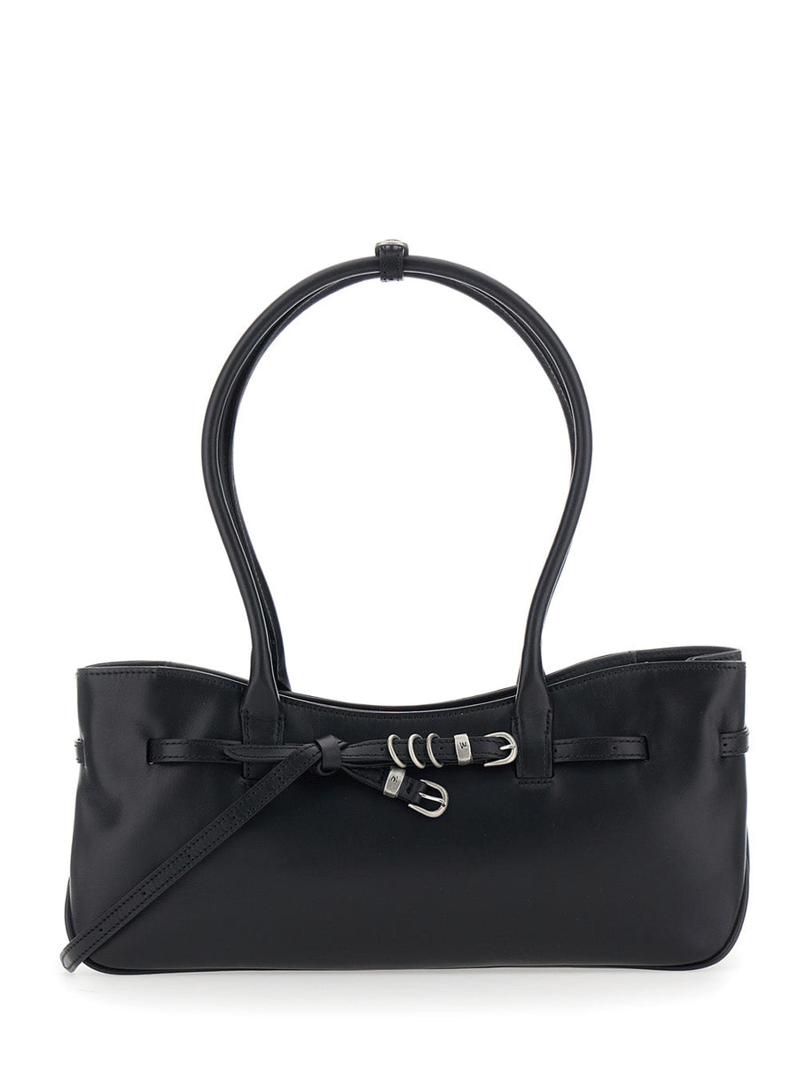 Margesherwood Leather With Knot Detail Shoulder Bag — Black Cow