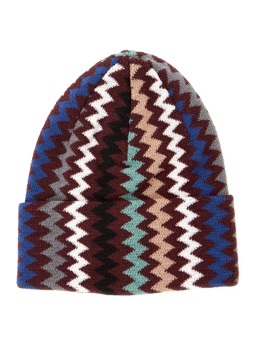 Missoni Cprawmua777 Zigzag-Knit Wool Blend Beanie — Burgundy Acrylic Beanies