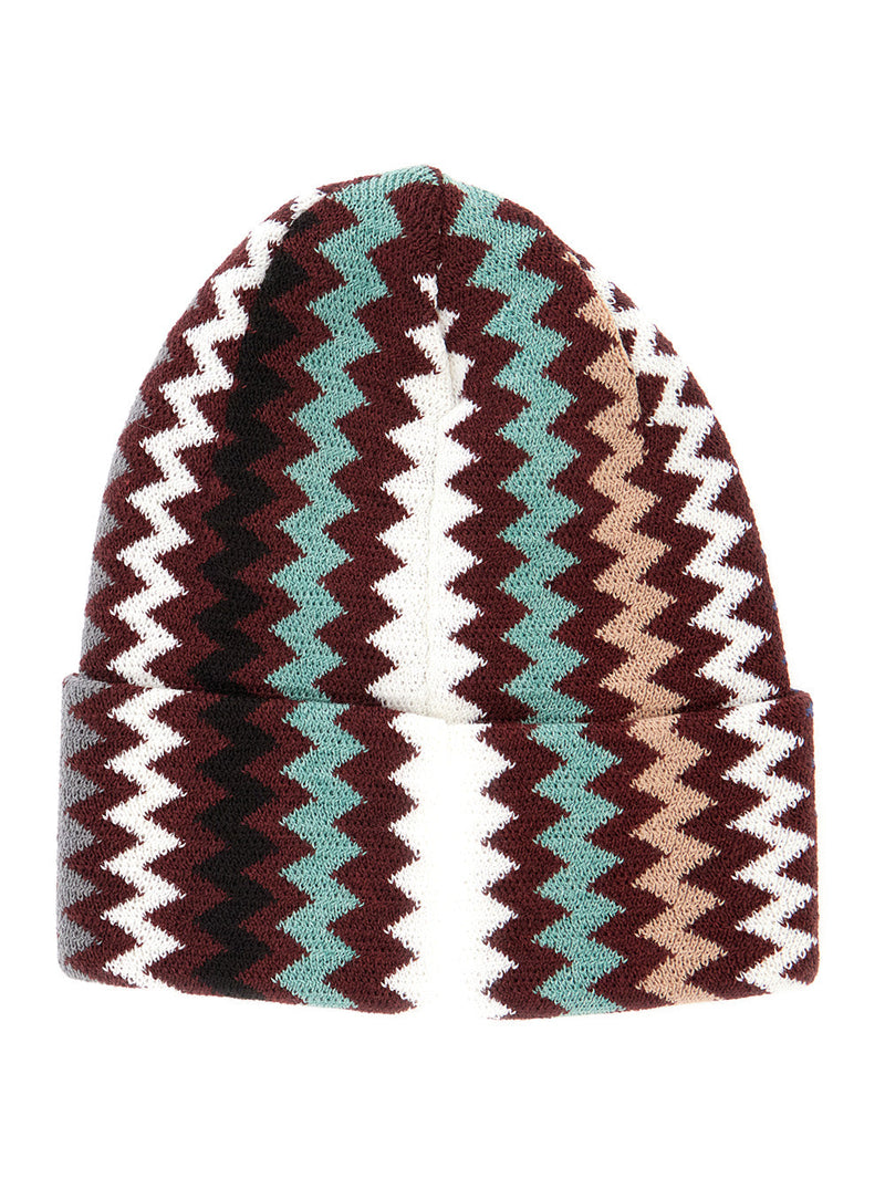 Missoni Cprawmua777 Zigzag-Knit Wool Blend Beanie — Burgundy Acrylic Beanies