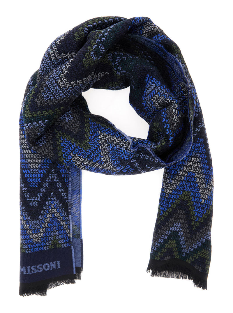 Missoni Jacquard Wool Scarf — Blue Scarfs