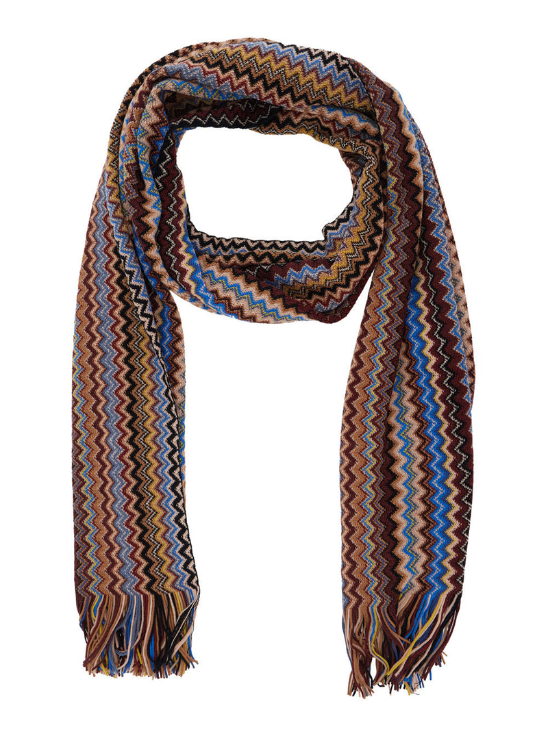 Missoni Geometric Motif Scarf — Brown Acrylic Scarfs
