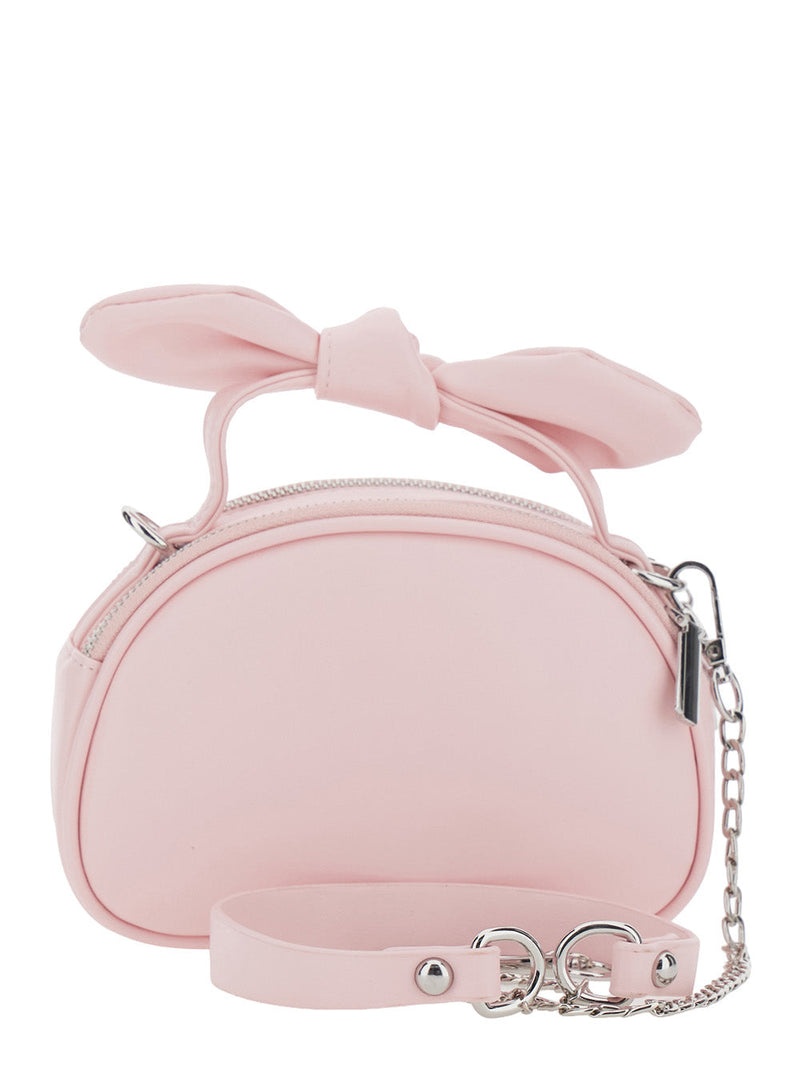 Monnalisa Embossed Logo Crossbody Bag — Pink Polyurethane