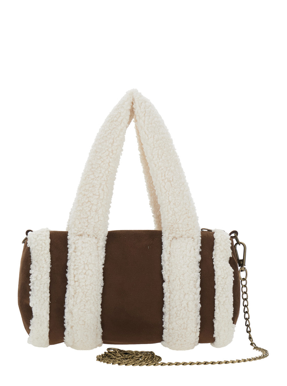 Monnalisa Faux Fur Striped Shoulder Bag — Brown Polyester